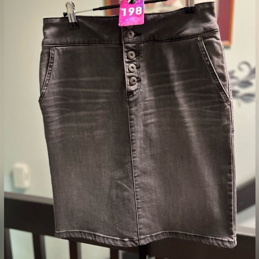 Prana Black Button-Front Pencil Skirt #DO198